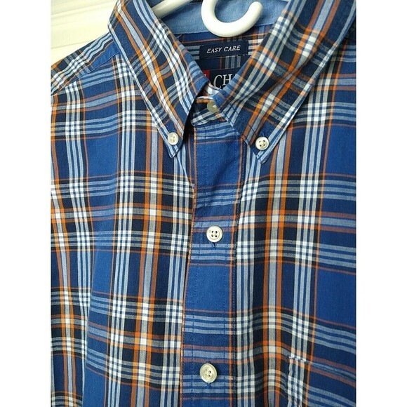 Chaps Men's Easy Care Cotton Long sleeve Button Down Shirt, Large, Blue Plaid - Picture 4 of 11